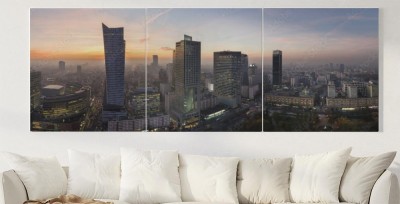 Obraz na płótnie Panorama miasta Warszawy podczas zachodu słońca