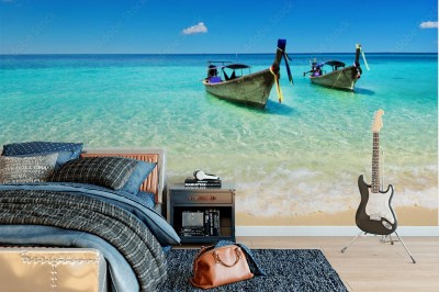 Fototapeta do sypialni z widokiem lazurowego morza i tropikalnej plaży