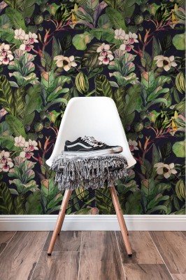 Fototapeta z wzorem z tropikalnych liści i kwiatów