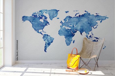 Fototapeta Mapa świata wykonana akwarelą