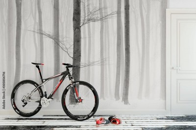 Fototapeta Mgliste tło zaśnieżonego lasu