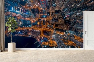 Fototapeta Miasto Hongkong w nocnej perspektywie lotu ptaka 