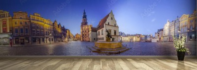 Fototapeta Nocna linia horyzontu poznańskiego Starego Rynku w zachodniej Polsce 