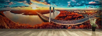 Fototapeta Panorama przedstawiająca most Siekierkowski w jesiennych kolorach