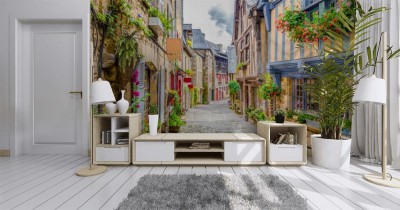 Fototapeta 3D - Europejska uliczka