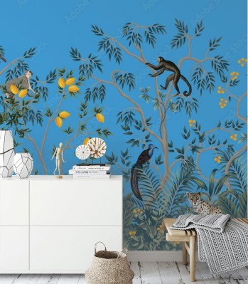 Fototapeta botaniczna z niebieskim tłem