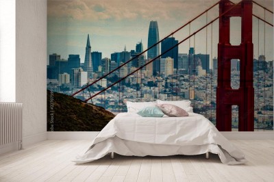 Fototapeta Dzielnica biznesowa śródmieścia San Francisco widziana przez północną wieżę mostu Golden Gate