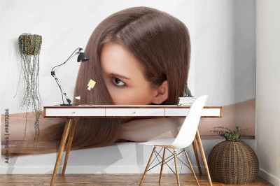 Fototapeta Piękna brunetka o długich prostych włosach