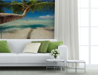 Fototapeta Piękne drzewko palmowe na plaży nad morzem karaibskim