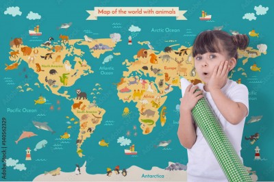Fototapeta Świat zwierząt na kolorowej mapie