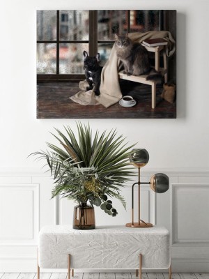 Obraz na płótnie Pies i kot w domowym zaciszu