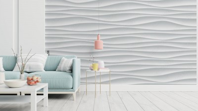 Fototapeta Biały fala wzoru tła z bezszwową horyzontalną fala ściany teksturą  Wektor modne tętnienia tapety dekoracji wnętrz  Bezproblemowa konstrukcja geometrii 3d