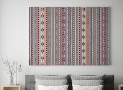 Obraz na płótnie wzór z pionowymi kolorowymi paskami i małymi elementami