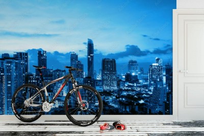 Fototapeta Miejski pejzaż w niebieskim filtrze