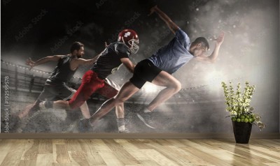 Fototapeta Multi-sportowy kolaż o koszykówce, biegu i futbolu amerykańskim