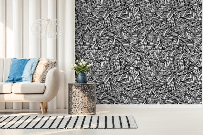 Tapeta z czaro białym wzorem w liście