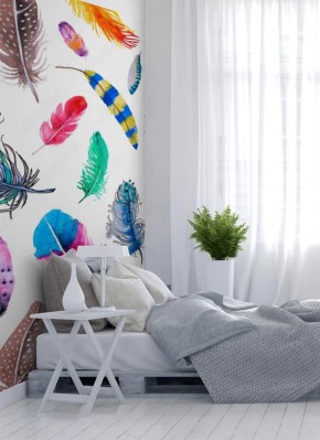 Tapeta z wzorem z piór na białym tle