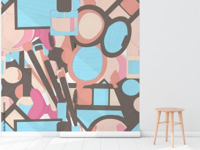 Fototapeta z tłem z abstrakcyjnie zilustrowanych kosmetyków