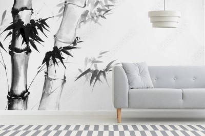 Fototapeta Bambus na białym tle  Tradycyjne japońskie malowanie tuszem