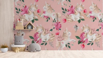 Tapeta Jednorożec na różowym tle