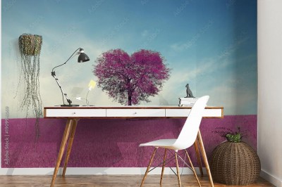 Fototapeta Abstrakta pole z drzewem w kształcie serca