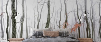 Fototapeta Las zimową porą we mgle