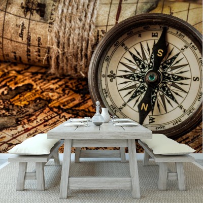 Fototapeta Stary kompas vintage na starożytnej mapie