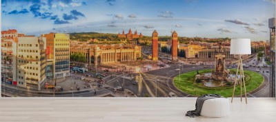 Fototapeta Panoramiczny widok z lotu ptaka Placa d'Espanya w Barcelona, Catalonia, Hiszpania
