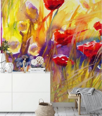 Fototapeta Piękne czerwone maki na polu imitujące obraz olejny na płótnie