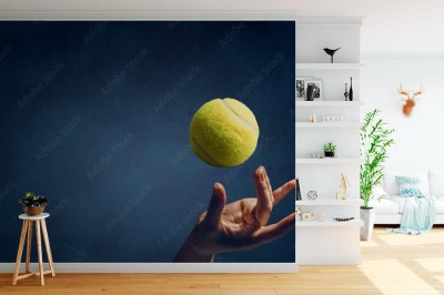 Fototapeta z piłką tenisową na ciemno granatowym tle