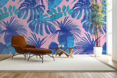 Tapeta z nowoczesnym wzorem tropikalnych liści
