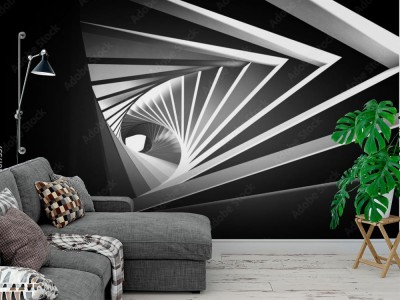 Fototapeta Abstrakcyjnie skręcony czarno biały tunel