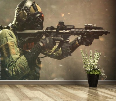 Fototapeta Elitarny żołnierz jednostki specjalnej z maską gazową
