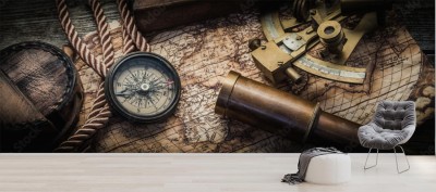 Fototapeta Marynarskie przyrządy nawigacyjne w stylu retro