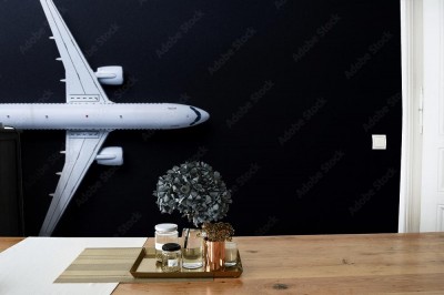 Fototapeta Widok samolotu na czarnym tle z ptasiej perspektywy