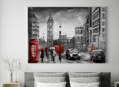 Obrazy do salonu Widok na ulicę Londynu w akwarelach