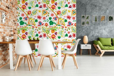 Tapeta w modny kwiatowy wzór w różnego rodzaju kwiaty, winogrona i motyle