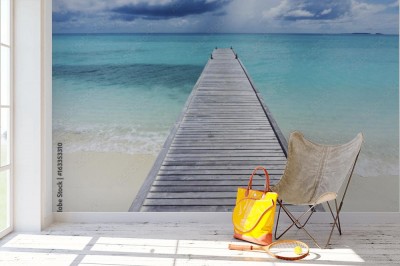 Fototapeta Drewniane molo 3D nad tropikalnym błękitnym morzem