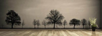 Fototapeta Mroczna panorama gołych jesiennych drzew