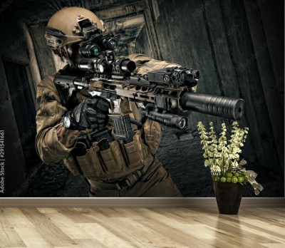 Fototapeta Żołnierz sił specjalnych w rynsztunku bojowym
