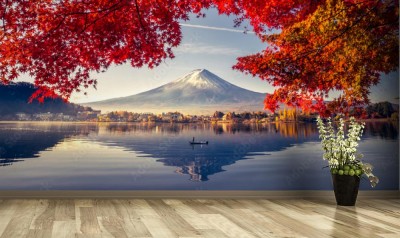 Fototapeta Góra Fuji w towarzystwie jesiennych liści