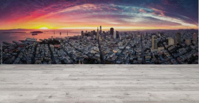 Fototapeta Panoramiczny widok z lotu ptaka na San Francisco o wschodzie słońca