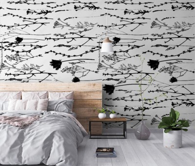 Tapeta z konturem kwiatów, ziół i traw które można spotkać na łące 