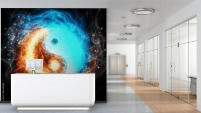 Fototapeta yin yang simbol, ogień i lód