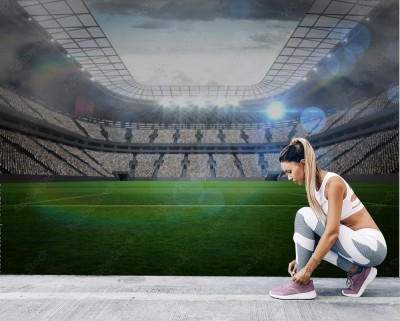 Fototapeta Duży stadion piłkarski z oświetleniem