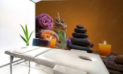 Fototapeta Spa - martwa natura z aromatycznymi świecami