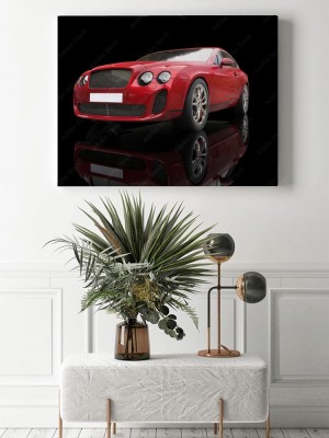 Obraz na płótnie Czerwony elegancki samochód na czarnym odblaskowym tle
