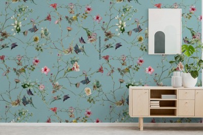 Tapeta pojedyncze kwiaty z łodygami