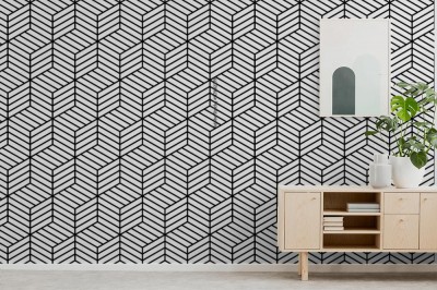 Tapeta wzór geometryczny w czarno białe kostki