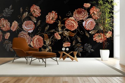 Fototapeta w stylu vintage z modnym kwiatowym wzorem w stylu renesansowym